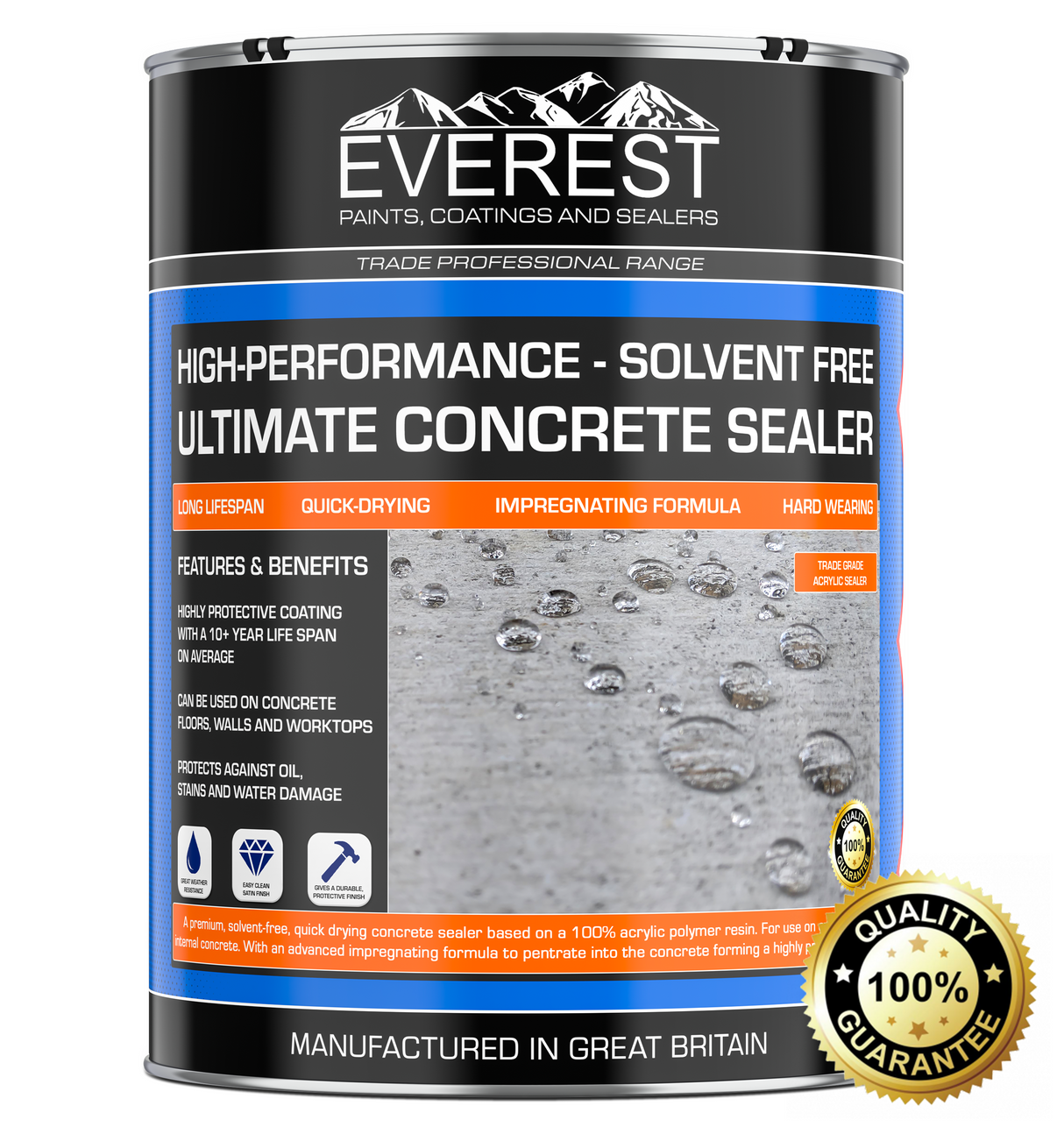 Everest Trade - Ultimate Concrete Sealer - Solvent Free - Impregnating Formula - Internal & External